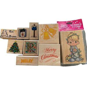 Wooden Rubber Christmas Stamps Lot Holiday Craft Tools Stampendous
